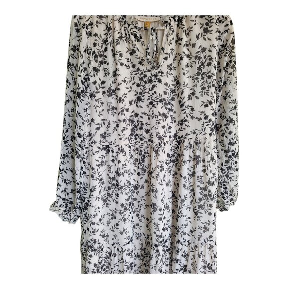 DownEast Mimi Dress XS White Black Floral Prairie Midi Boho Tiered Rayon NWT - Picture 9 of 15